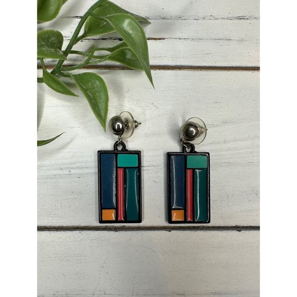 80s Inspired Rectangular Artistic Earrings - Picture 1 of 3